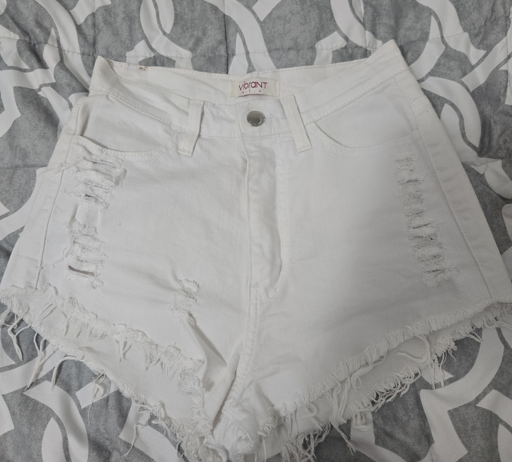 Women's White High-Waisted Denim Shorts